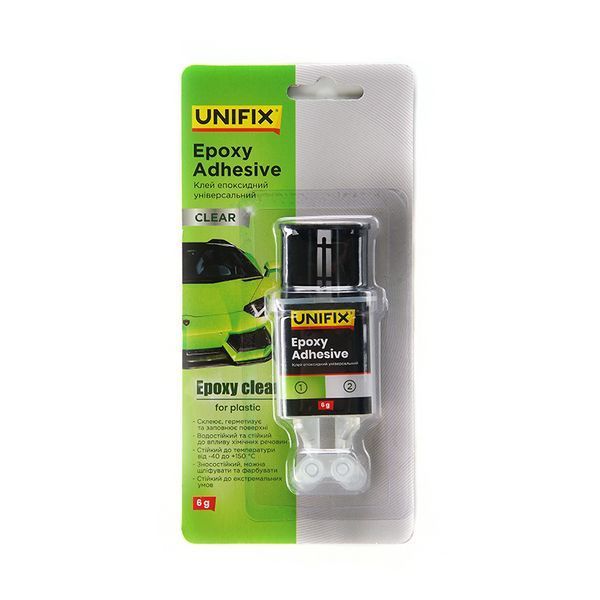 Клей епоксидний двокомпонентний для пластику шприц (прозорий) 6 г (UNIFIX) PLX-940028 фото